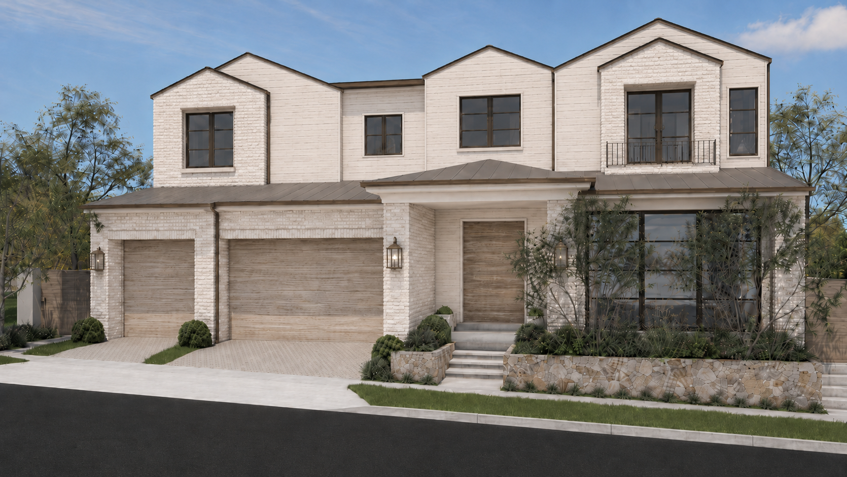 rendering of the exterior of a two-story contemporary home at 25 Point Loma